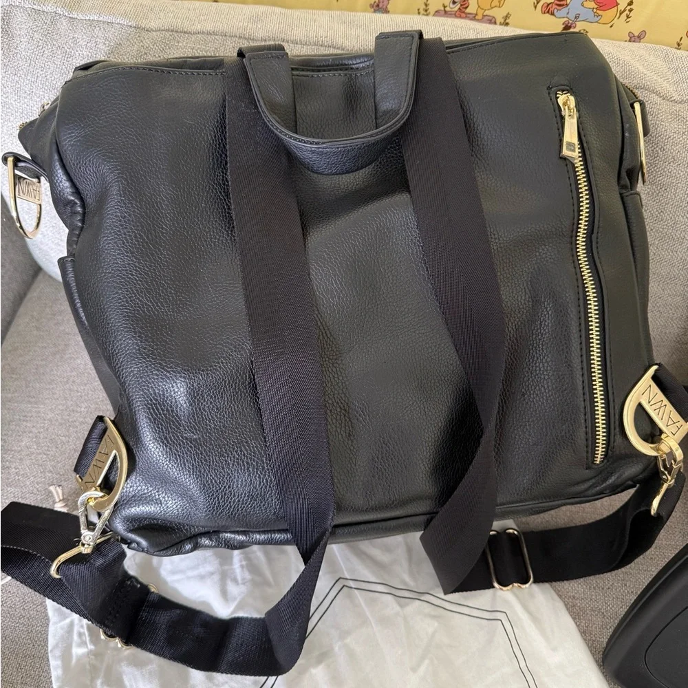 Fawn Design Black Leather Backpack with Gold Hardware